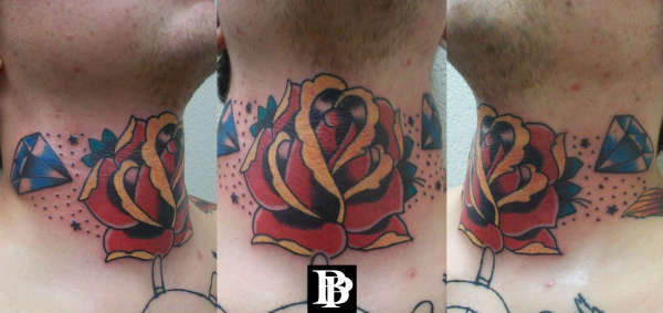 Traditional Rose and Daimonds Neck Sleeve tattoo