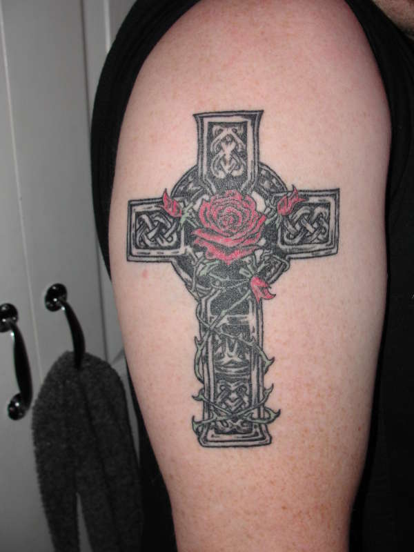 Celtic Cross with Roses tattoo
