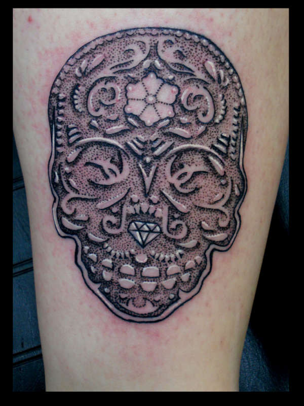 Dotwork skull for Stein by Damian@Portsmouth Ink tattoo