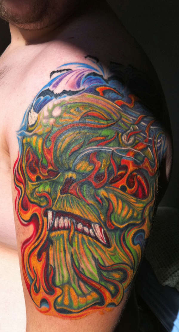 Skull flames "Cover up" tattoo