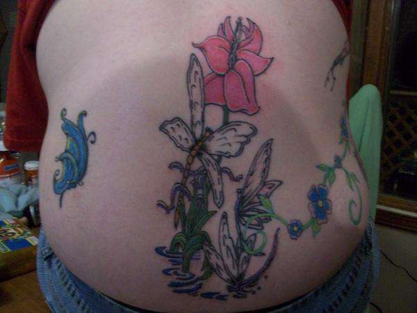 dragonflies and flower in water tattoo