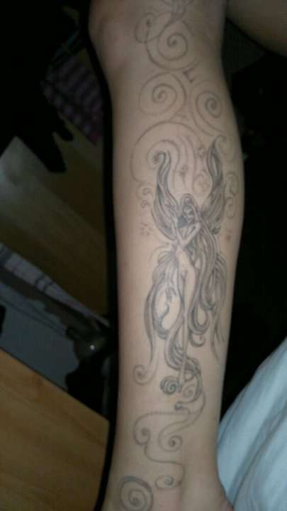 ladies left calf (ANGEL) tattoo
