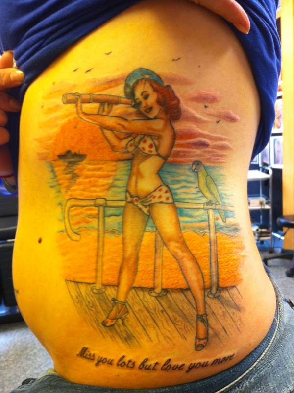 pin up girl  on the beach tattoo