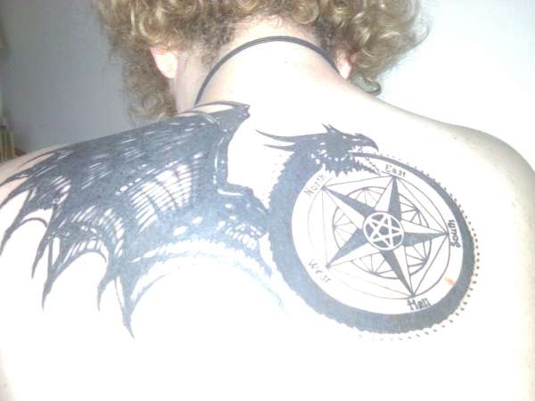 Ouroboros/Pentagram/Compass Rose tattoo