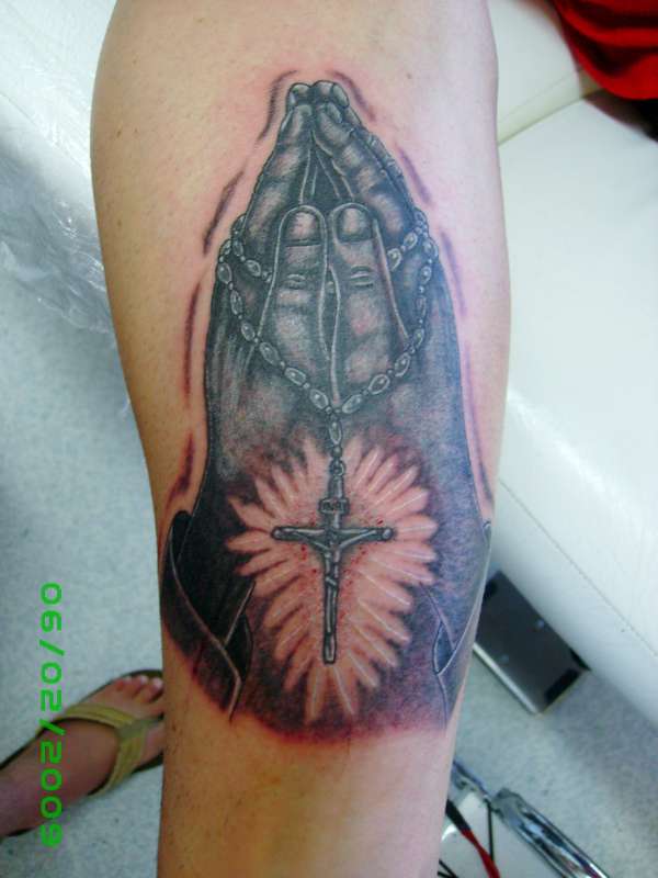 Praying Hands religous mens grey tattoo