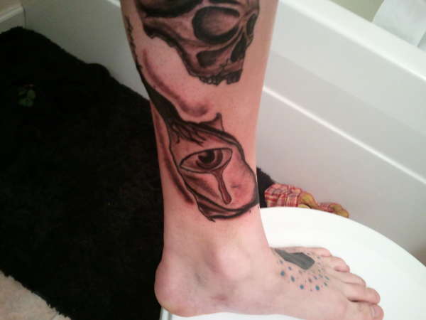 Torn skin and the Grude eye crying blood tattoo