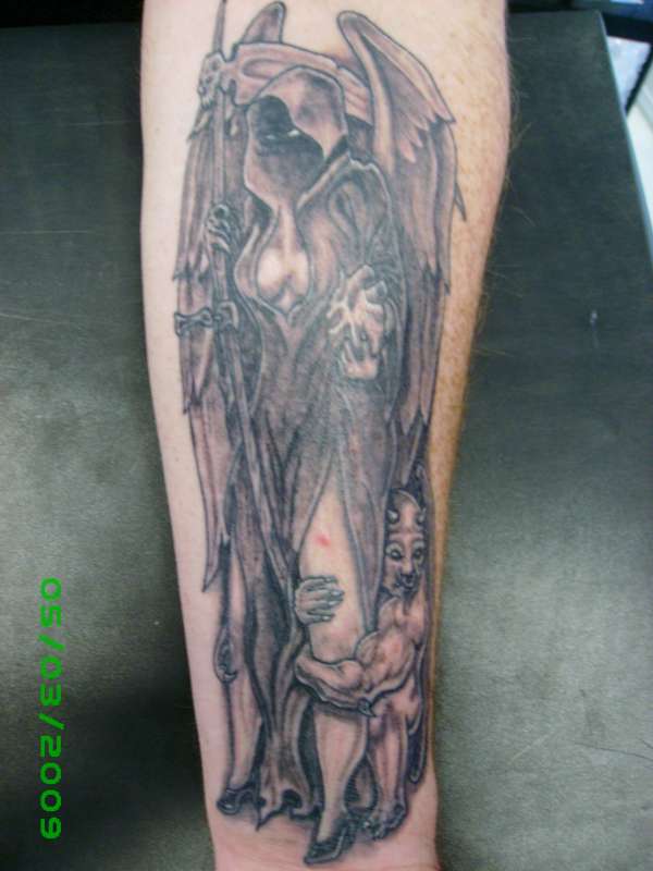 gargoyle reaper mythical greywash tattoo