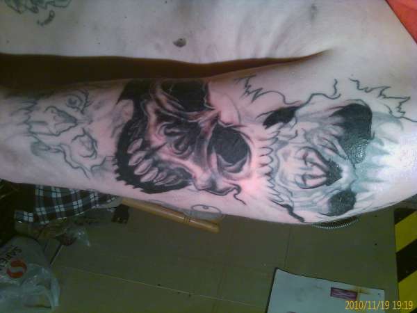3 Skull cover up in progress tattoo