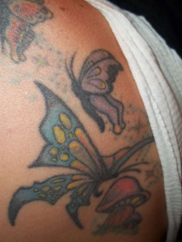 butterflys and mushroom tattoo