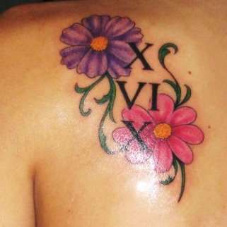 flowers and roman numerals tattoo