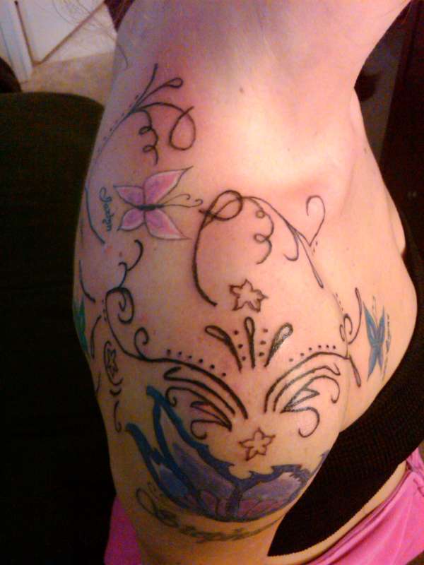 swirls and butterflies tattoo