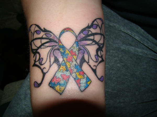 Austim Ribbon Butterfly tattoo