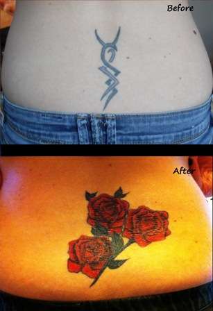 Rose cover up tattoo