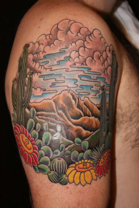 Desert/Mountains/Cactus tattoo