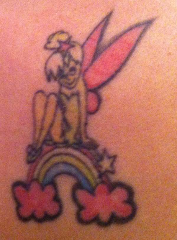 Tinkerbell on a Rainbow tattoo