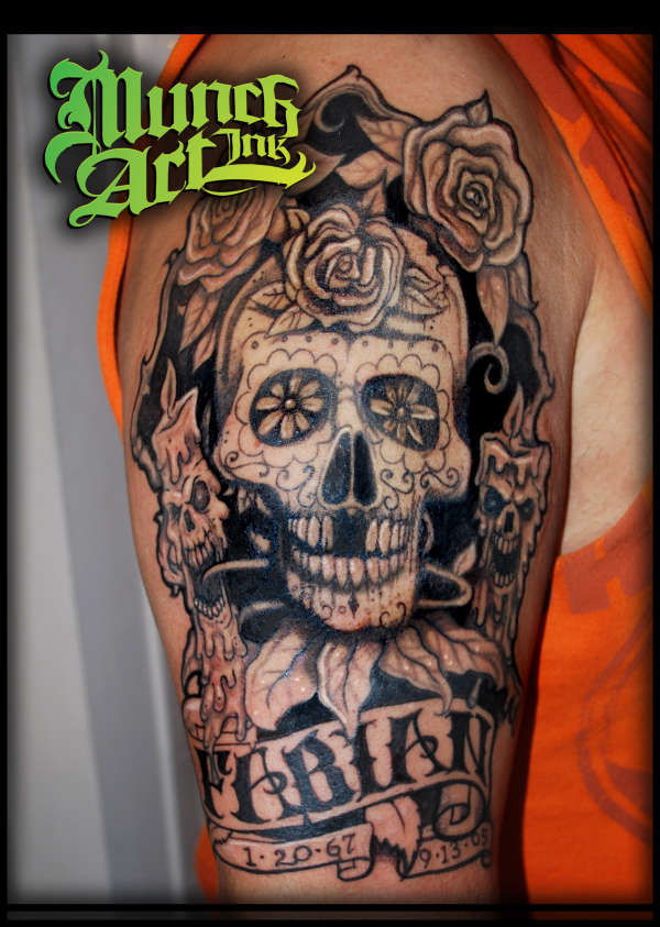 Tony's Tribute Sugar Skull - Munch Art tattoo