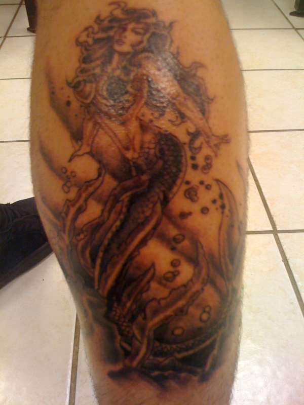 mermaid black and white tattoo