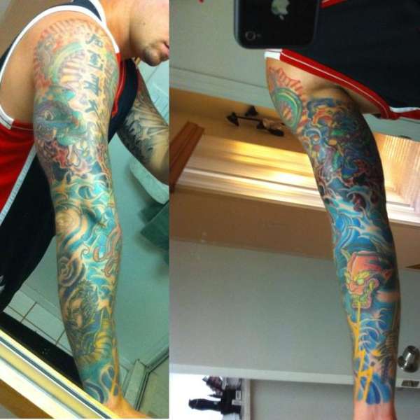 oriental theme sleeve tattoo