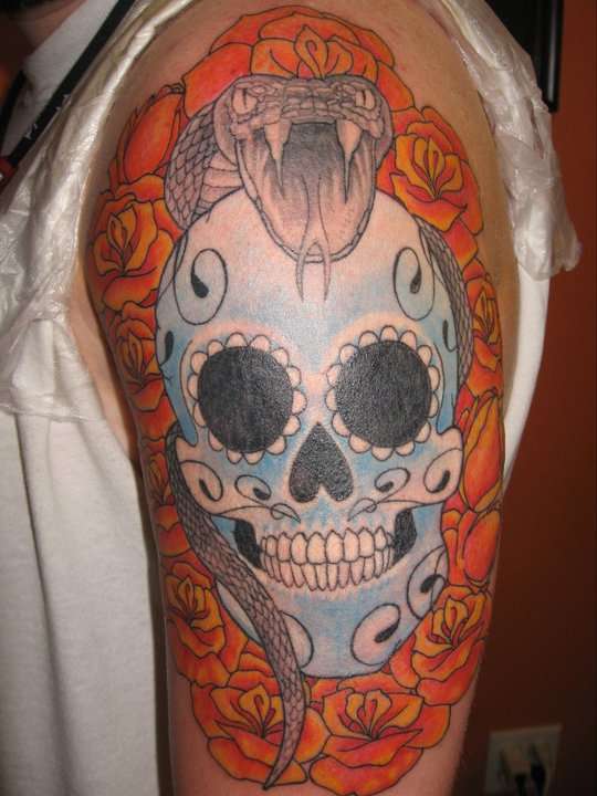 Day of the Dead Skull and Viper tattoo tattoo
