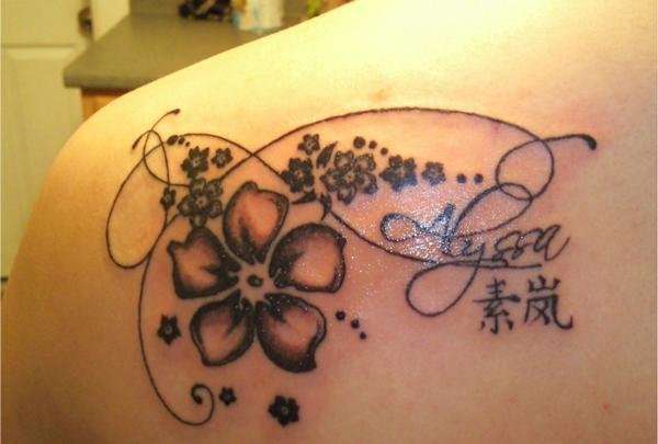 Hawaiian flowers and chinese symbol tattoo
