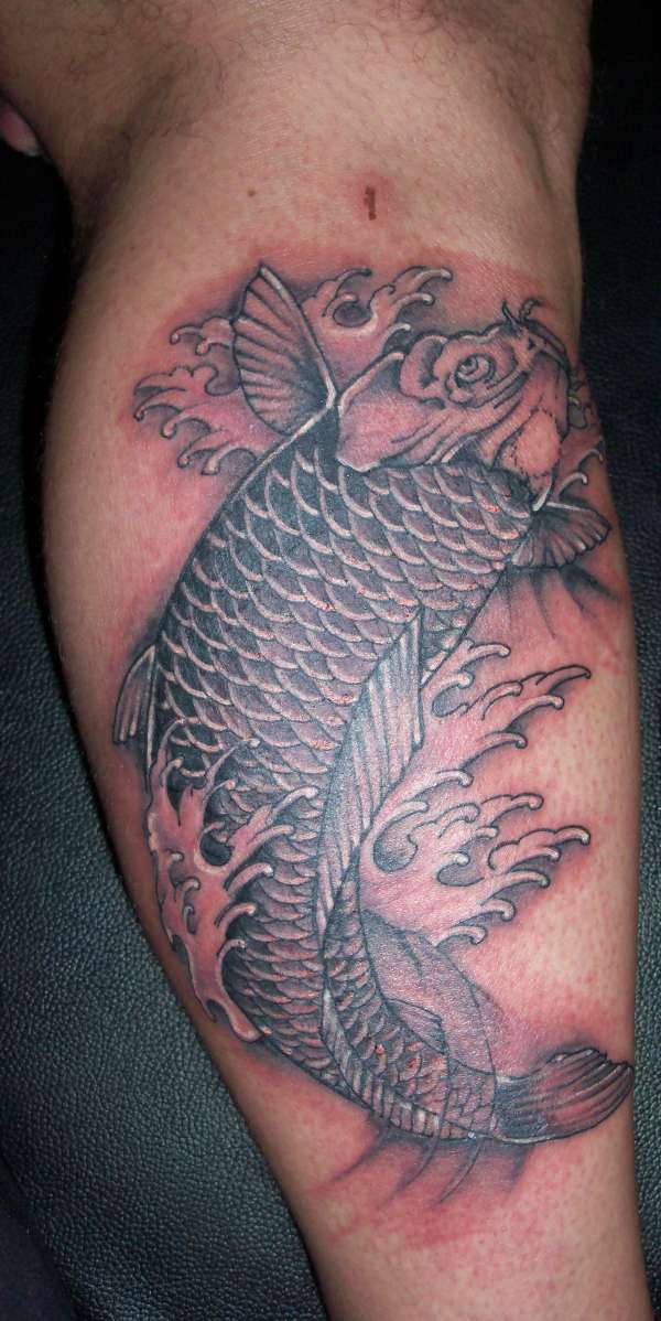 black and grey koi tattoo