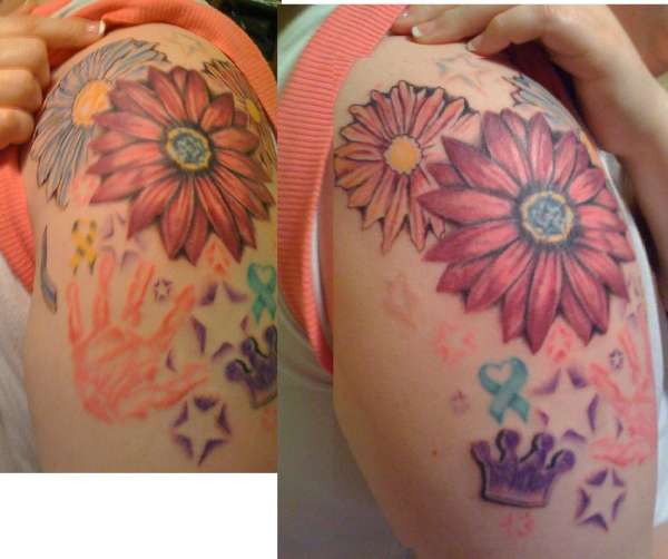 daisy daughters hand ribbon tattoo