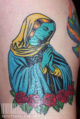 Marco Almera Blue Virgin Mary tattoo
