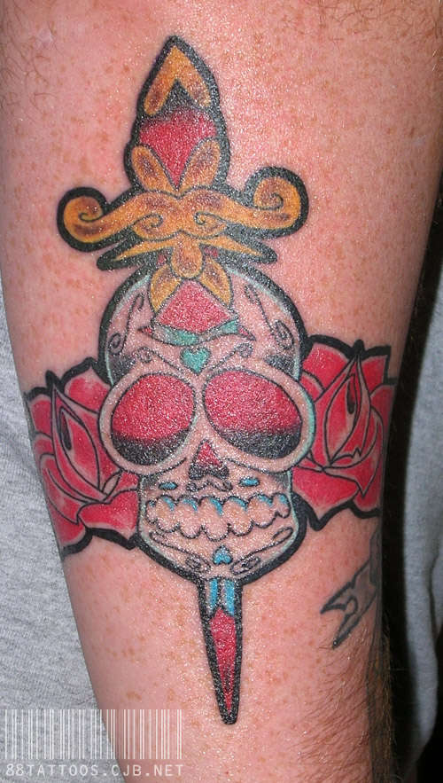 Day of the Dead Dagger & Skull tattoo