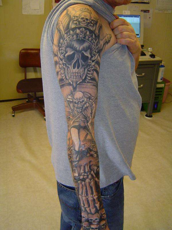 Black & Gray Skull Sleeve tattoo