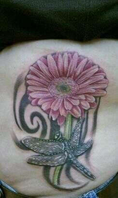 Gerbera Daisy w/ Dragonfly tattoo