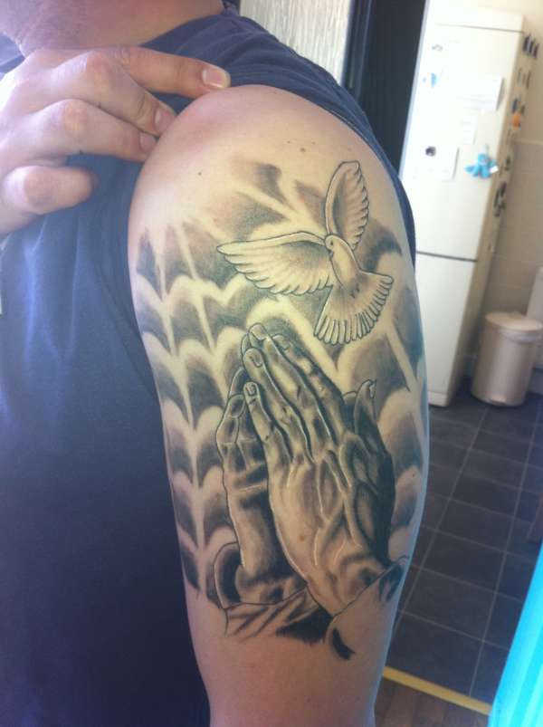 PRAYING HAND AND DOVE tattoo