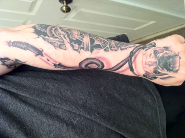 bulldog wearing headphones tattoo