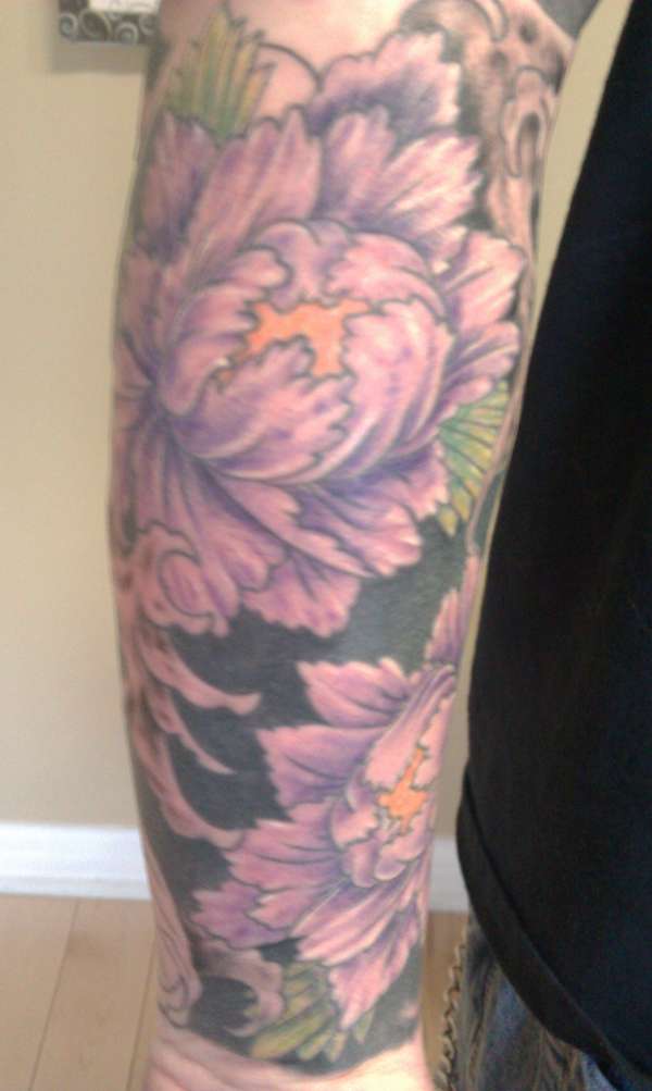 koi and peonies tattoo