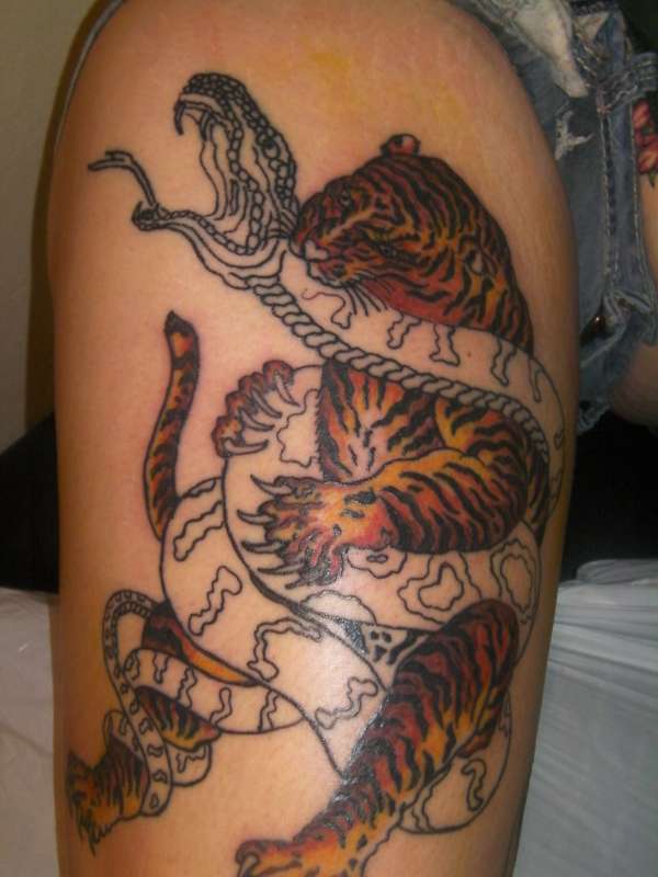 tiger snake japanese style tattoo