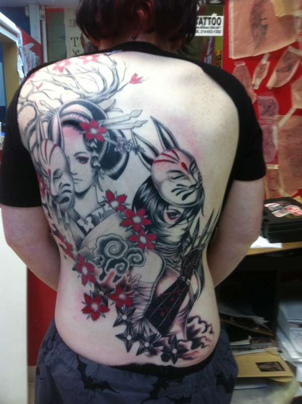 Anime Ninja and Geisha by Chong of Dandyland tattoo