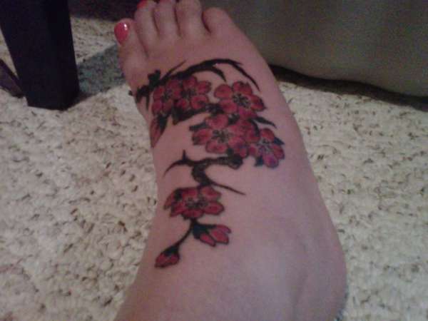 Cherry Blossoms on foot tattoo