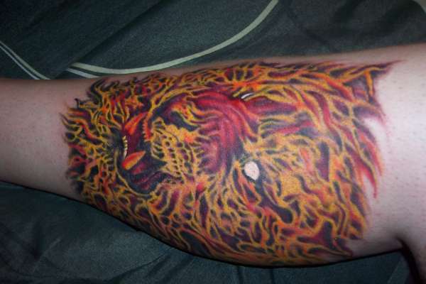 Fire Lion - Right Calf tattoo