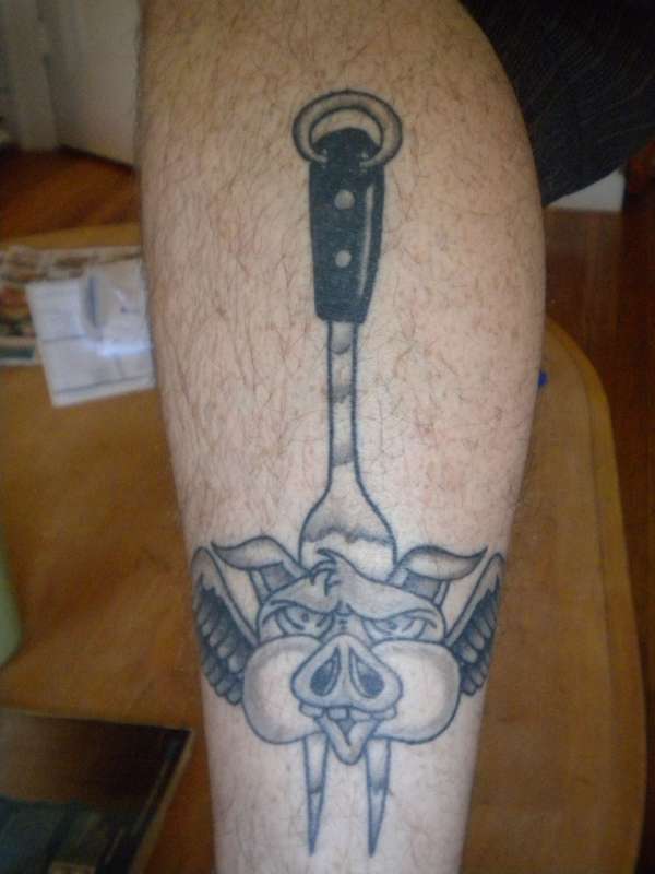 Flying Pig w/ Fork tattoo