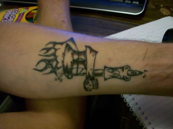tattoo machine self done on left forarm. tattoo