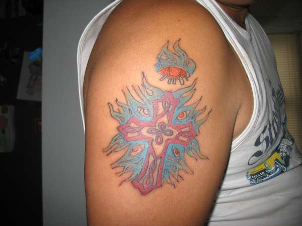 CELTIC CROSS AND FIRE tattoo