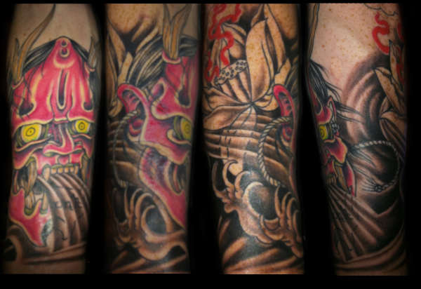 samurai mask sleeve tattoo