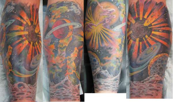 Space leg sleeve tattoo