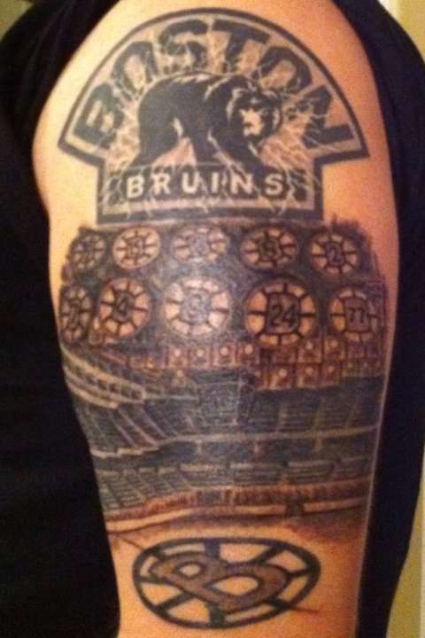 Start of the Boston Bruins sleeve tattoo
