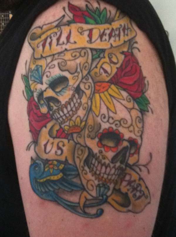 Sugar Skulls finally colored tattoo