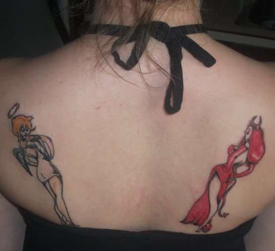 The angel and devil on my shoulder tattoo