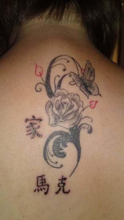 rose and butterly tattoo