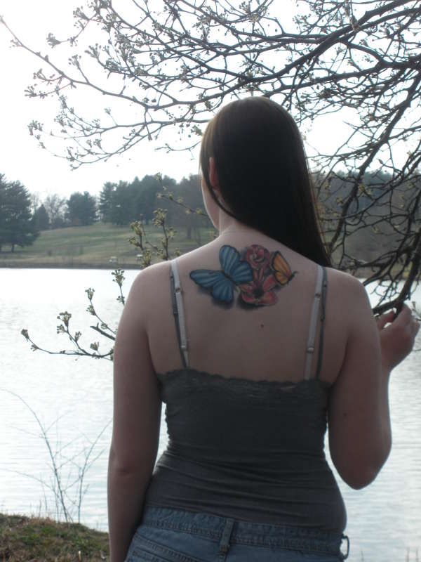 Butterflies and Peach Blossoms tattoo