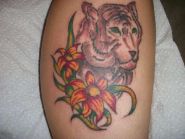 flowers with tiger tattoo