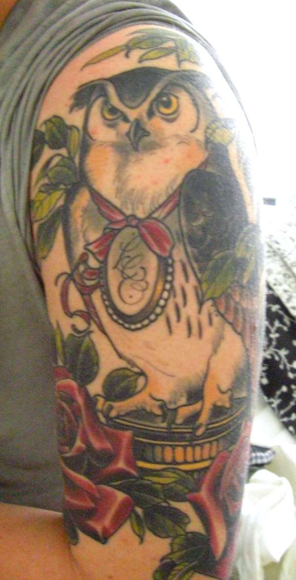 neo traditional owl half sleeve, 5 tattoo