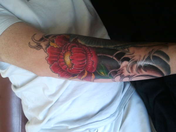 progress on jap sleeve, koi and piony flower tattoo